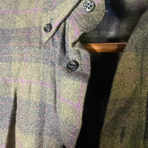 Bruli Long Sleeve Button Up Plaid Shirt Olive Green Purple Dk. Gray Sz Medium - Picture 6 of 9
